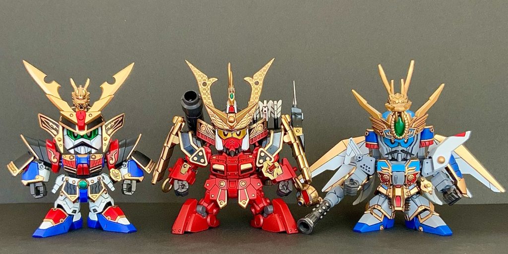 ●歴代将頑駄無 集合の図左:二代目 中央:初代 右:三代目※三代目はみやま設定チーム「シノビ」の更なるパワーアップネタとして、将頑駄無変化をさせたくて制作しました。