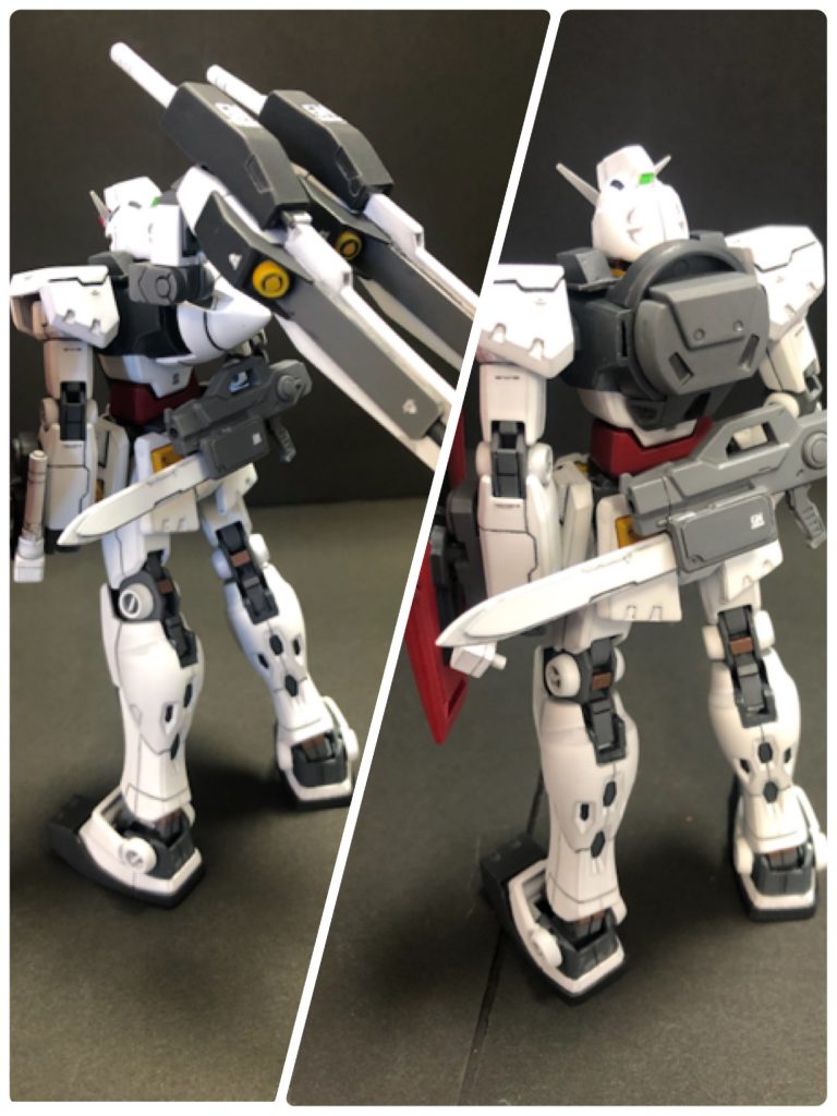 背面です。OガンダムそのままにGNドライブ付きと粒子タンクを選択出来ます。ビームライフルは磁石で腰に接続が可能です。