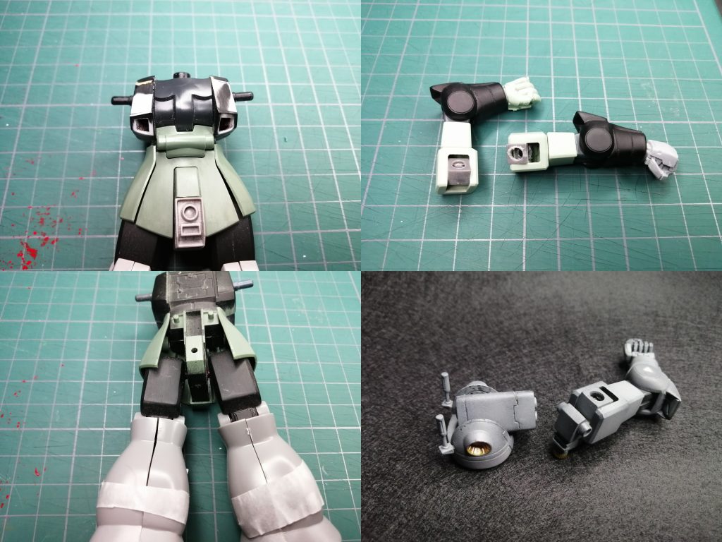 足…そのまま行けるかと思いましたが、HGのボディが細身で全然収まりません イメージとも違うので幅を2ミリをほど詰めてダイエット 足首から下はHGのものを移植して足先に釣りの鉛オモリを入れていますランドセル…そのまま張り付ければ…と考えていましたがこれは今回一番手をやきました そもそも歪んでいる場所が多く、稼働も挟み込みのため作り直しを考えましたがどうやっても強度が確保できないためいろいろと作り直しています また細身のボディとも合わないため幅詰のためにかっとしたりと各ディテール以外はほぼプラバンでの新規成型ですブーム…このキットの売りのフラップですが、いろいろ工夫して強度確保したものの元の作りが挟み込みなでユルユルで、少しきつくしようと流し込みセメダインを入れて時間が経ったら定期的に動かそうと思っていたのにそのまま爆睡 起きた時にはカッチカチで無理に動かそうとして破損させてしまうという大失態 6本のうち2本が一部固定になってしましました…涙ガンカメラ…別キットから…と思いましたが参考にしてザクマシンガンをベースにスクラッチしました
