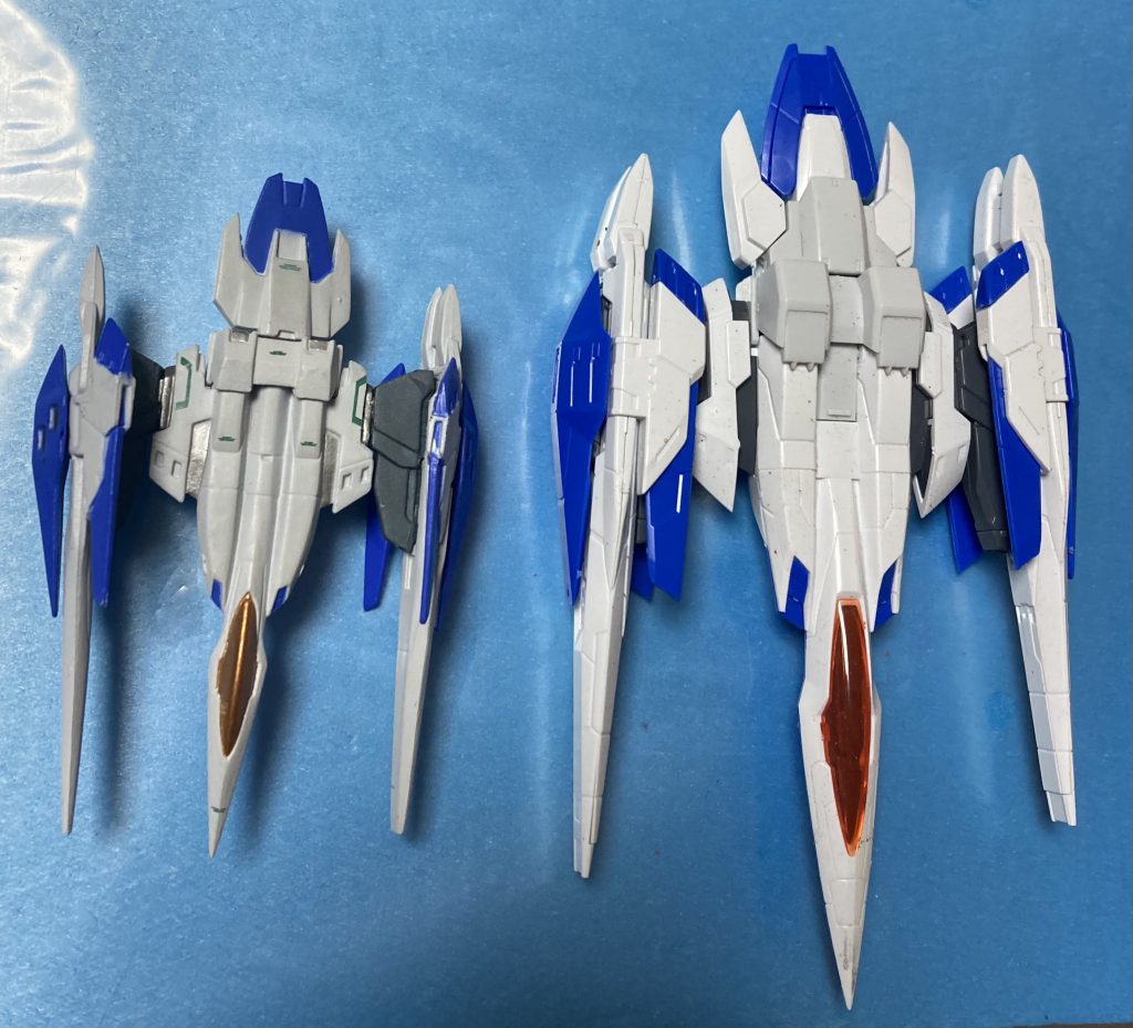 当初はRGオーライザーを使用するつもりでした大きくなり過ぎる為、電撃ホビーマガジン2010年10月号付録 FW GUNDAM STANDart:「劇場版 機動戦士ガンダム00」オーライザー+GNソードⅠⅠⅠ」を譲り受け作成