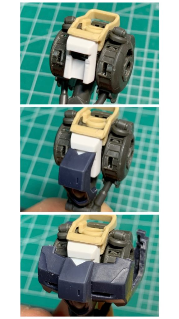 首の下の部分に隙間があったのでガンダムAGE1の腰のビームサーベルマウント部をカットして貼り付けたらイイ感じになりました。ある程度フレームからアーマーの脱着も可能です。