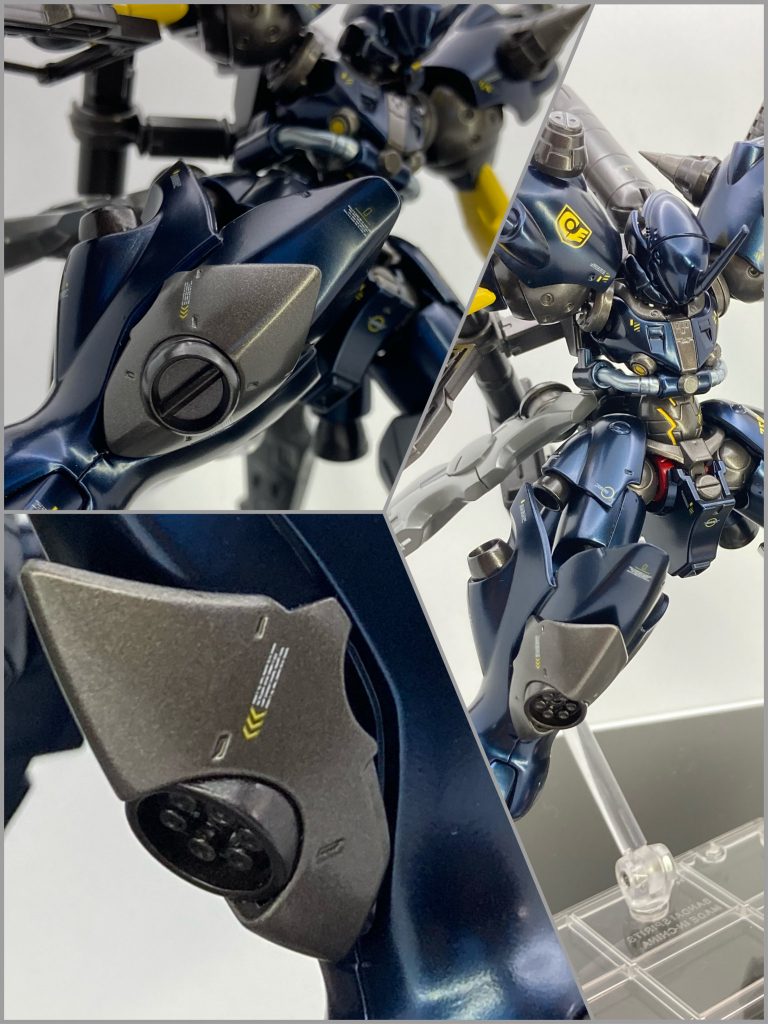 ガトリング砲(膝)膝に装備されたガトリング砲は上空からの奇襲に威力を発揮する。そんなイメージ通常時とガトリング展開モードがあります。