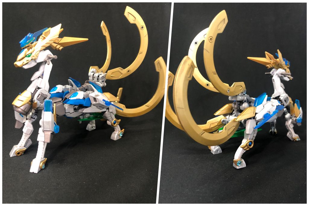 四足獣型MB(モビルビースト)[麒麟]X-ELダイバー[チー・リン]専用のMB。チー・リンの特殊能力である[時間操作]を増幅•強化する目的で作られ、時間操作を行うための大きな半円状の装置[順転ノ輪]と[逆転ノ輪]により、時間の加速•遅延を可能とする。そのかわり自機で扱う武器の類は一切搭載しておらず、単独での戦闘力はゼロに等しい(時間が操作できるだけあって、逃げ足は速い)。やむを得ず戦闘に介入する場合は時間操作を用いて、ナイトコアガンダムのサポートに徹する。