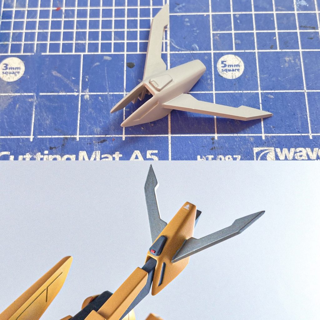 【お気に入りポイント③】ジャンクパーツとプラ板で尻尾の先端につけるパーツを製作しました!シンプルだった尻尾をカッコよくできたと思います😆