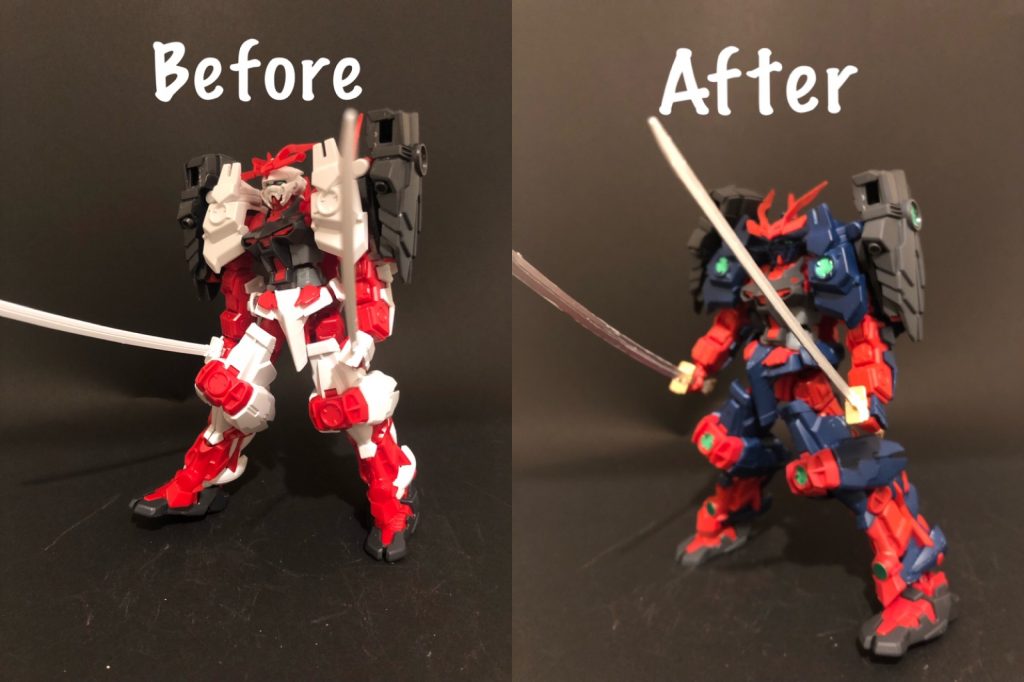 白い部分をガンダムマーカーのティターンズぶるー、赤をシャアレッドで塗装