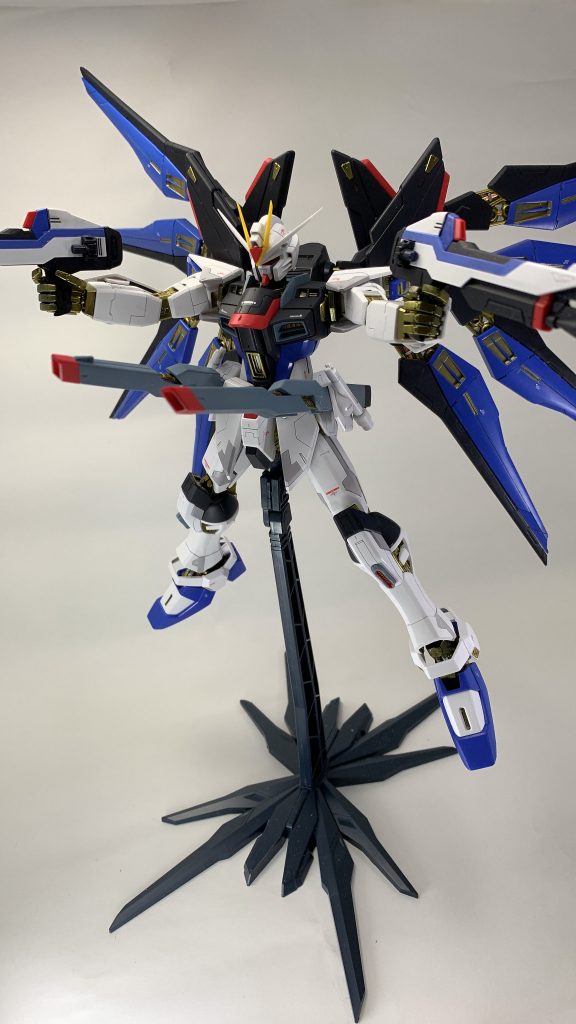 少し古いとは言え流石、MGのキット。稼働やギミックが多くて楽しいキットです。コックピットは勿論、腰のレールガン、背中のドラグーンを動かせるのでポージングも表情豊かな気がします。(自分は苦手なのでこれだ!ってポージングは見つかりませんでした。)