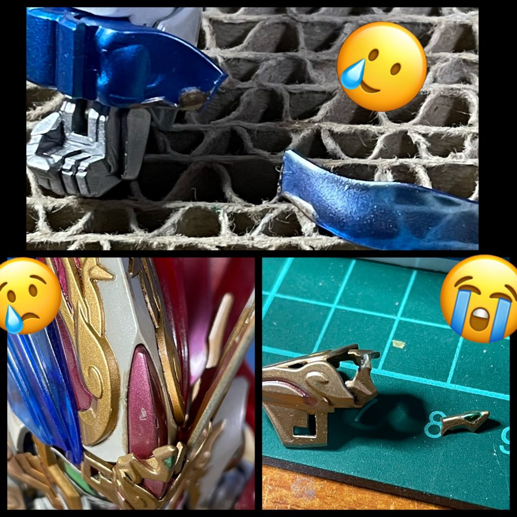 完成直前にトラブルに見舞われました😭一度折れて修復したパーツが再度破損、いつの間にかに塗膜に傷、塗装し直すためにパーツを外そうとしてさらに破損😭破損パーツは再接着し、頭部のパーツは再塗装しました。