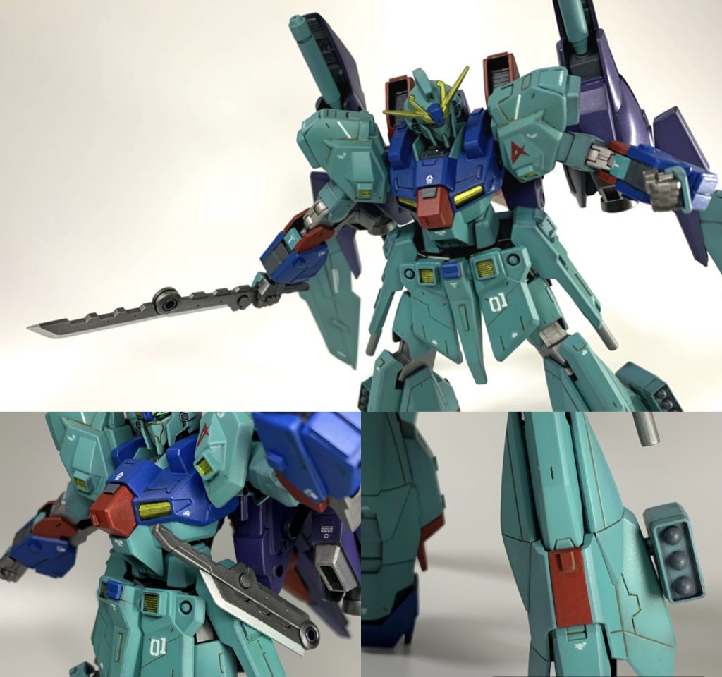 アメイジングを名乗るということで、取ってつけたようなオリジナル要素。メイジンカワグチの機体は実体剣を持っているイメージなので、折りたたみ式のナイフを。あと脚部のハードポイントならミサイルランチャーを追加しました。