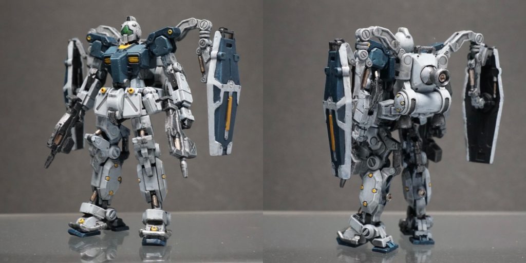 サンダーボルト版ジム。バイザー部分は、シタデルのストームホストシルバー(明るいシルバー)を塗った後、グリーンスタッフワールドのキャンディインク(クリアカラー)を重ね塗りしています。