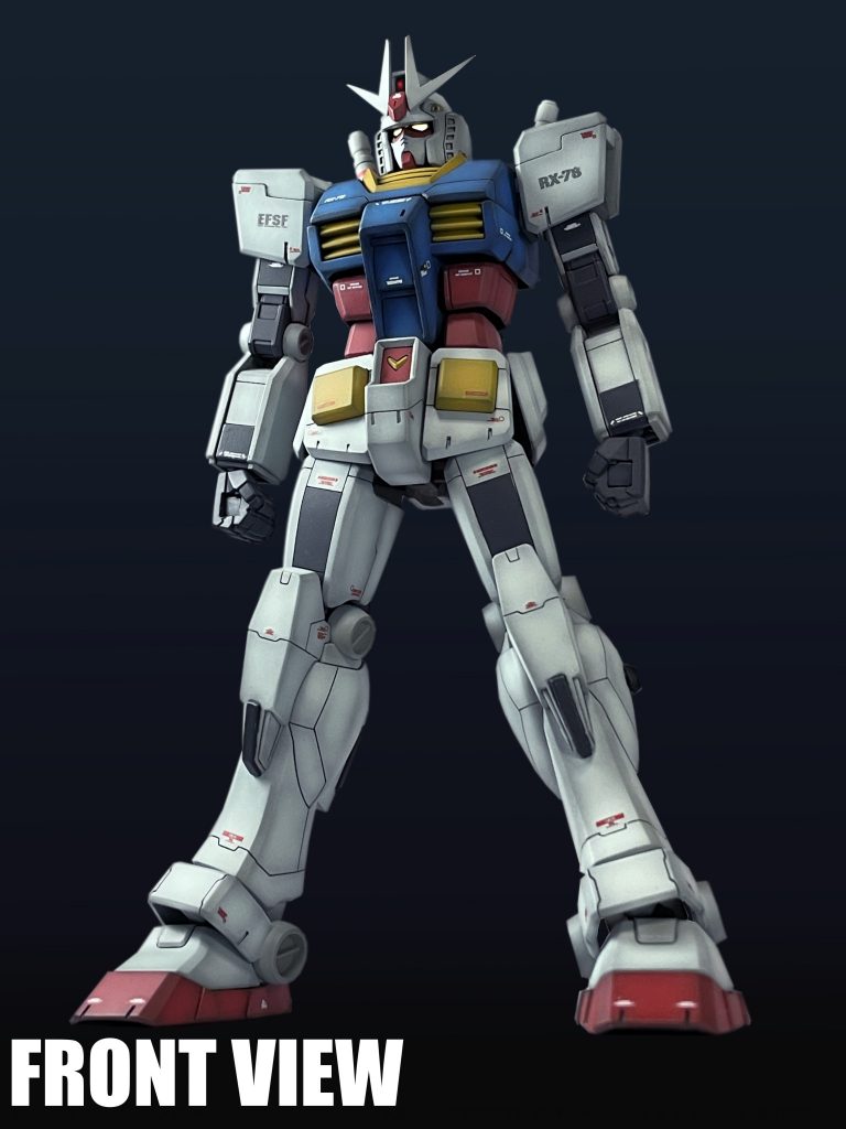 所謂「RX-78 ガンダム」です。特殊な4本角のVアンテナを装備しています。性能は1stロット第3仕様(G-3)と同様、通算製造番号は不明。「FA-78」の素体と同じく、¨補修部材で建造された¨という設定です。(※FA-78の素体に関しては諸説あり)