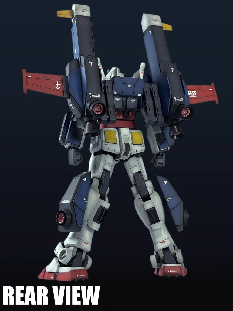 「EGメカ/EGアーマー」は「Aパーツ」と「Bパーツ」から構成されており、重装甲と高機動、作戦行動時間の延長を実現した形態です。¨MS形態でも運用可能¨というコンセプトは後の「RX-178+FXA-05D スーパーガンダム/Gディフェンサー」にも影響を与えた。(.....という設定)
