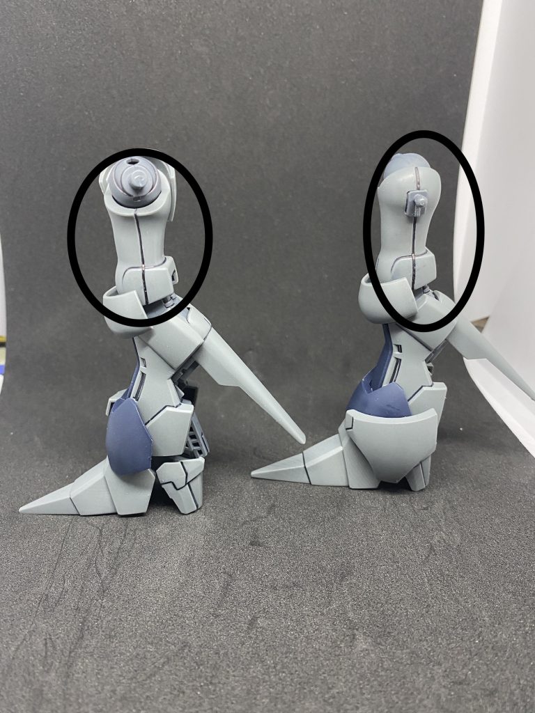 同じく脚部分にも段落ちモールドをしました（黒マル部分）