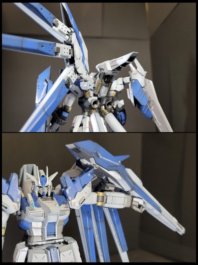 バインダーのファンネル基部をポリキャップで可動するように改造(作りは簡易的)シールドは磁石を内蔵して肩に干渉しにくくしてます。2方向に固定できます。