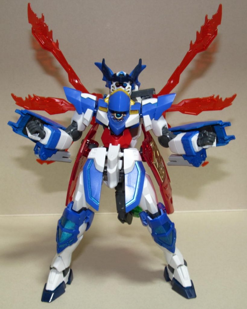 そして流派東方不敗といえばコレ!スーパーモードです!胸部のマルチプライヤーを開き、ソードビットを射出。腕部のアームカバーを回転し、最後にバインダーを直列モードにして羽を開けば……明鏡トランザム!!シルエットもシンメトリーになるのでかなりお気に入りのギミックです。