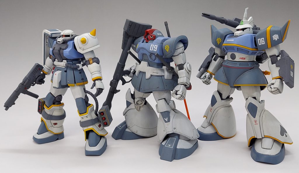 これがやりたかったの図以前投稿したリックドム＋ガンスタ未発表のゲルググキャノンと合わせて小隊が組みたかった...！最後までご覧いただきありがとうございました！