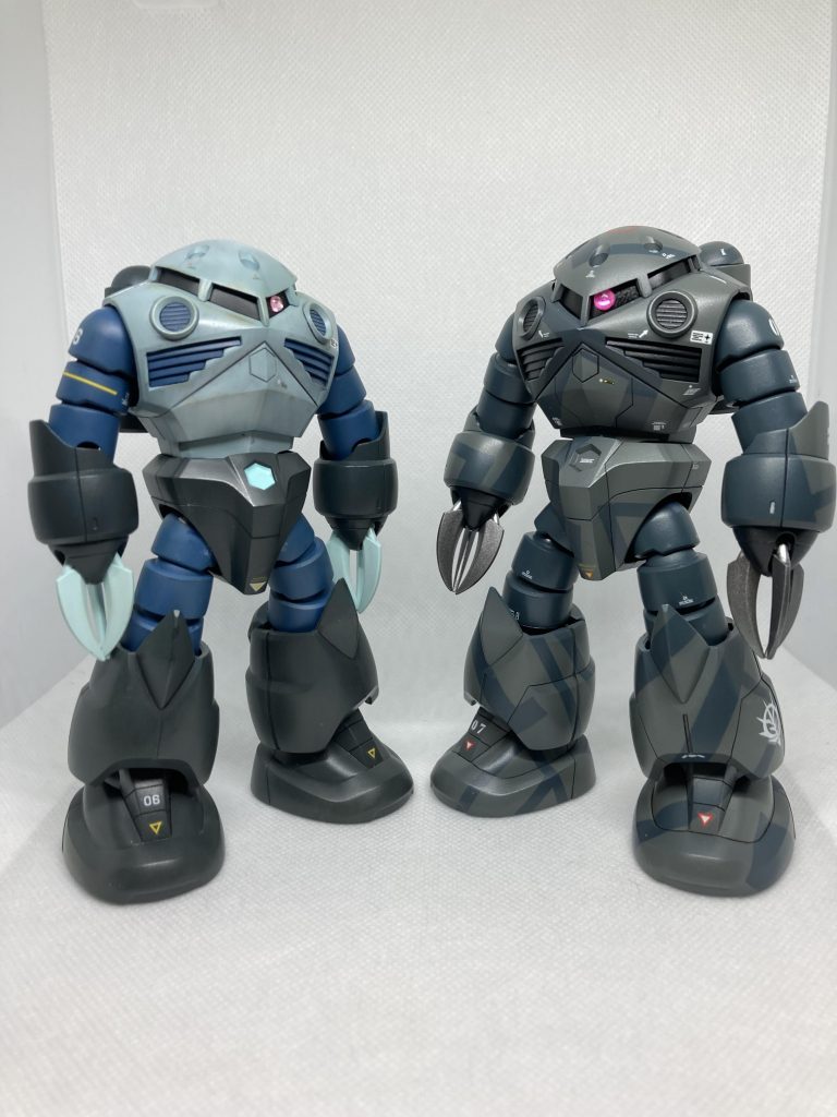 以前作製した物(シャア専用機の色変えしたもの)と一緒に一応機体番号も連番にして、グレーのは後から配備されたという脳内設定、なので今回はウェザリングはなしで。