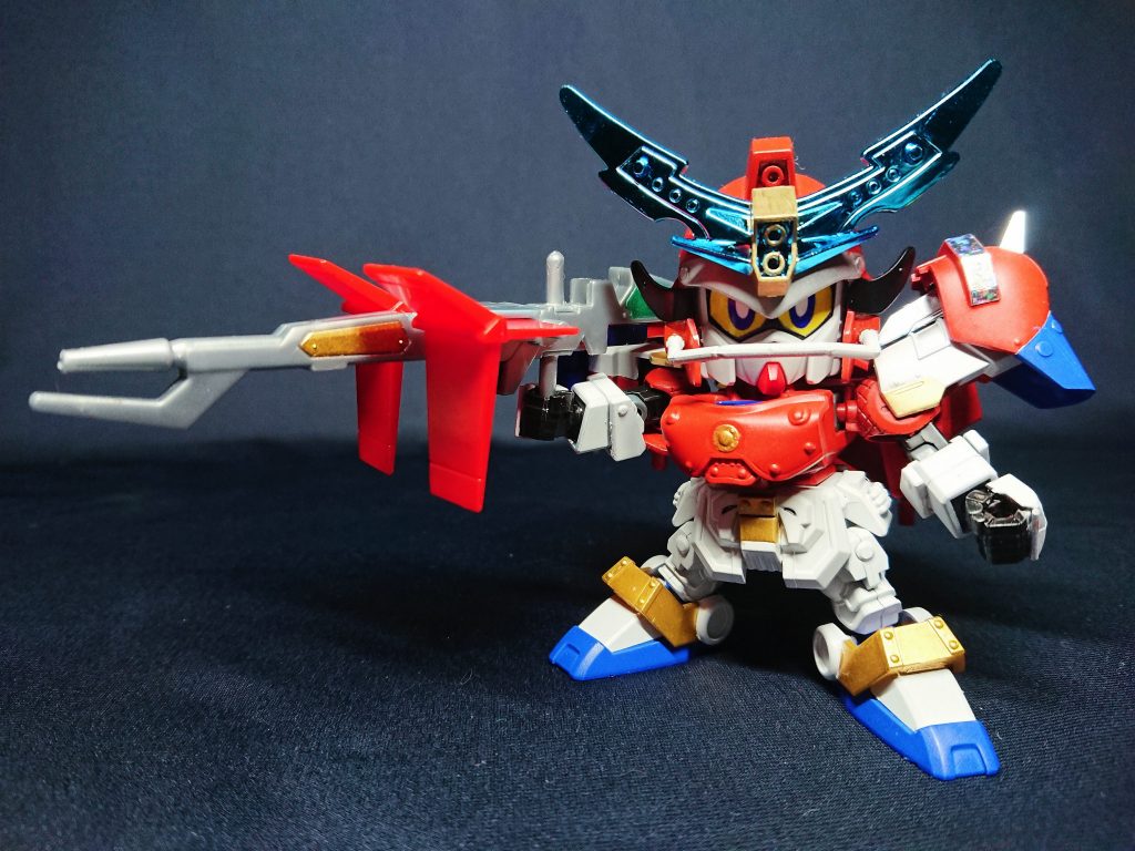 武者真紅主 強化ユニット 最強大目牙爆星(グレートオメガバスター)鋼丸の大目牙閃光銃(オメガビームライフル)です。所謂余り物ですwとは言え銃だけのシンプルなため、真紅主のLGBB化により他の強化ユニットよりも、サイズもまとまりもよく見えます。