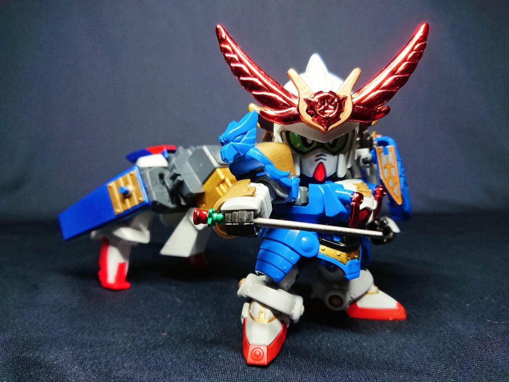 武者鷺主 強化ユニット 聖天馬形態(ペガサスモード)設定画はカッコいいけど実物は胴長に見えるのは仕方なし…騎士デザインの鷺主はナイトガンダムのケンタウロス形態のオマージュ?