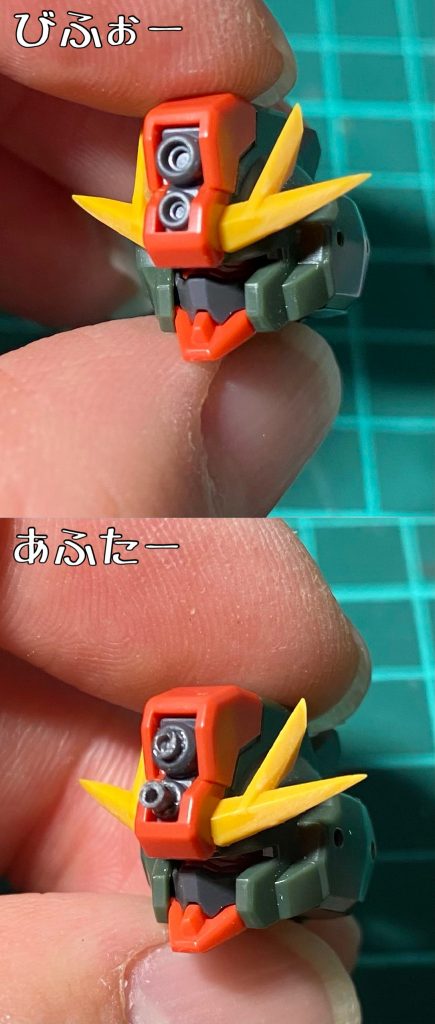 設定どおり、おデコをセンサーからガンランチャーへ変更。