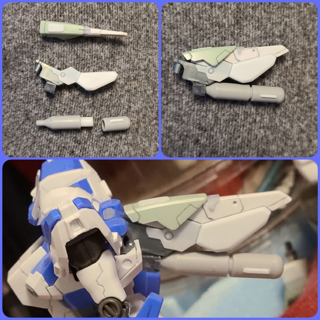 背中のスタビライザーは、あまりにも貧弱なデザインだったので、ジャンクパーツやプラ板などで情報量を増やしました。