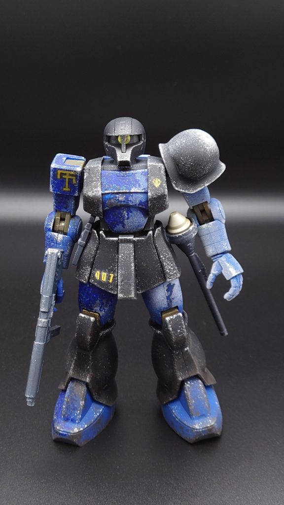 後輩専用ザクⅠ(オリジナルカラー)カラーリングはブルー、ブラックのつや消し、雪やられ、ダメージ系。