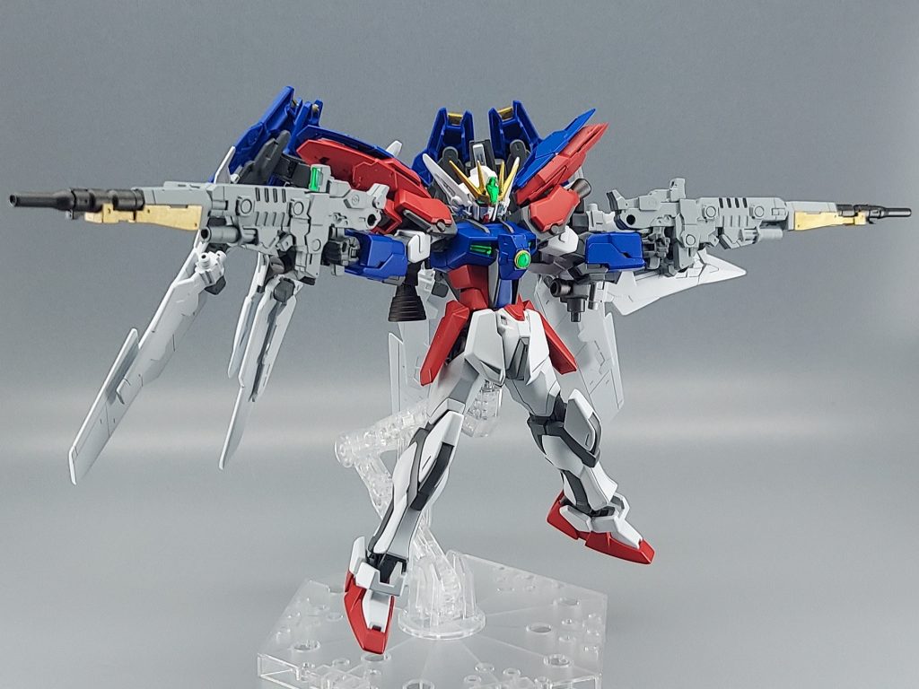 ジェミニメテオ ２連装超高エネルギー複列位相ライフルこちらも30MMのパーツを使いツインバスターライフルを模した武装を作成してますSEED世界にあっても違和感がでないように武装名、エネルギー源にEパック式を採用していますライフル連結にはハイキューパーツのネオジム磁石の3mmを使用してます