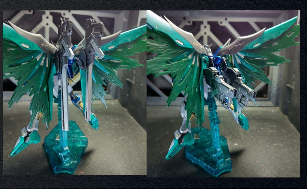 背部にコトブキヤのMSGバーストレールガンを2丁装備し、可動させることで……