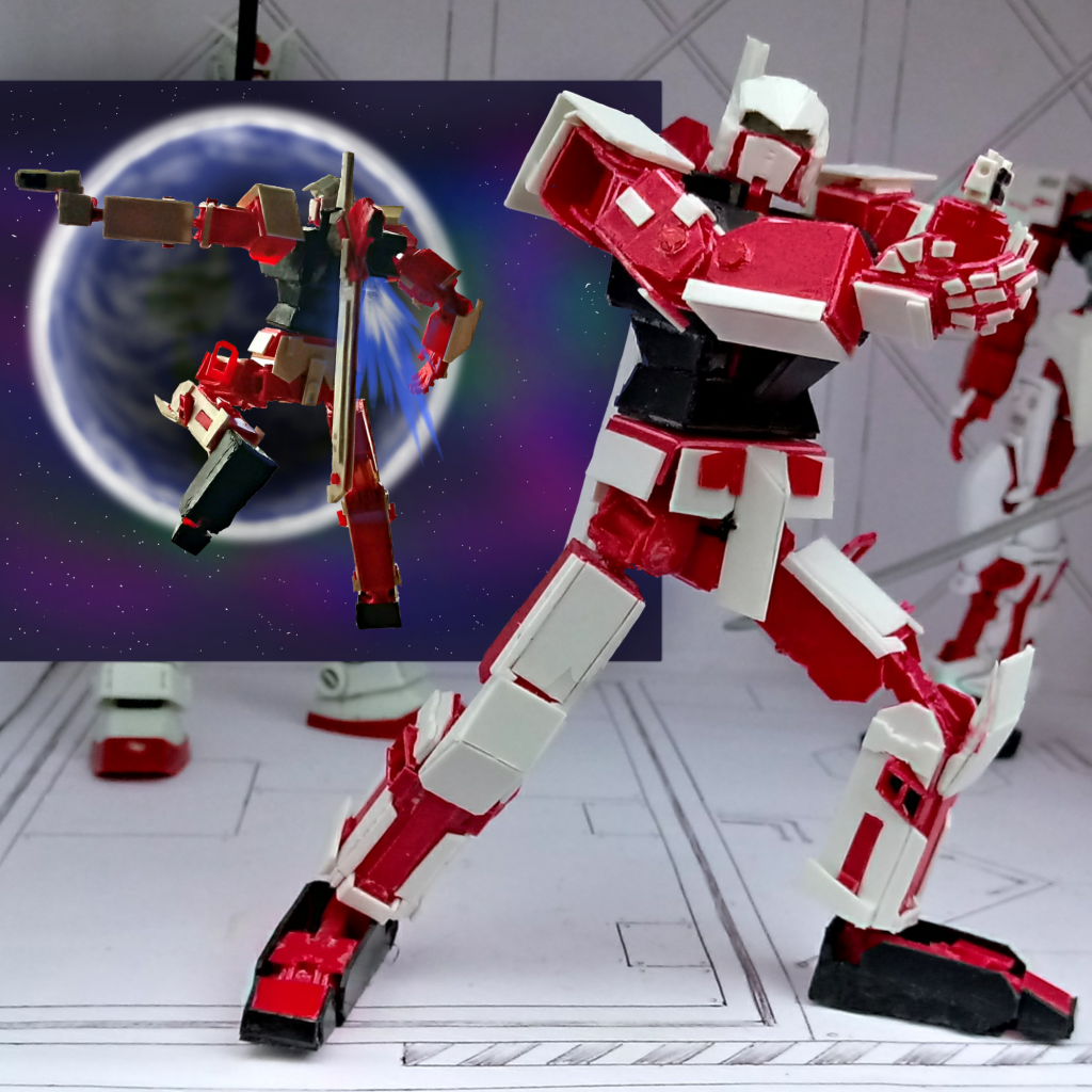 Main weapon is a revolver (with muzzle).Left leg is holster.