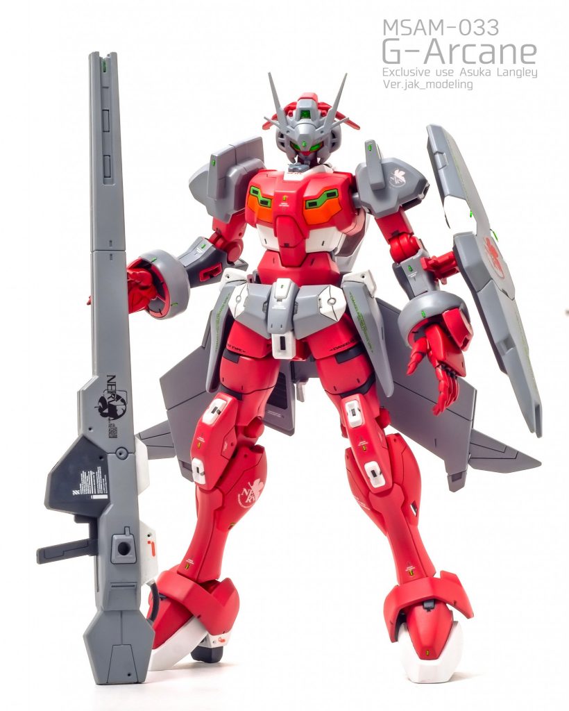 アスカのボディスーツを参考にイメージしたカラースキームです。ふくらはぎのNERVマークが大振りなうえ曲線がえぐくて地味に苦労笑