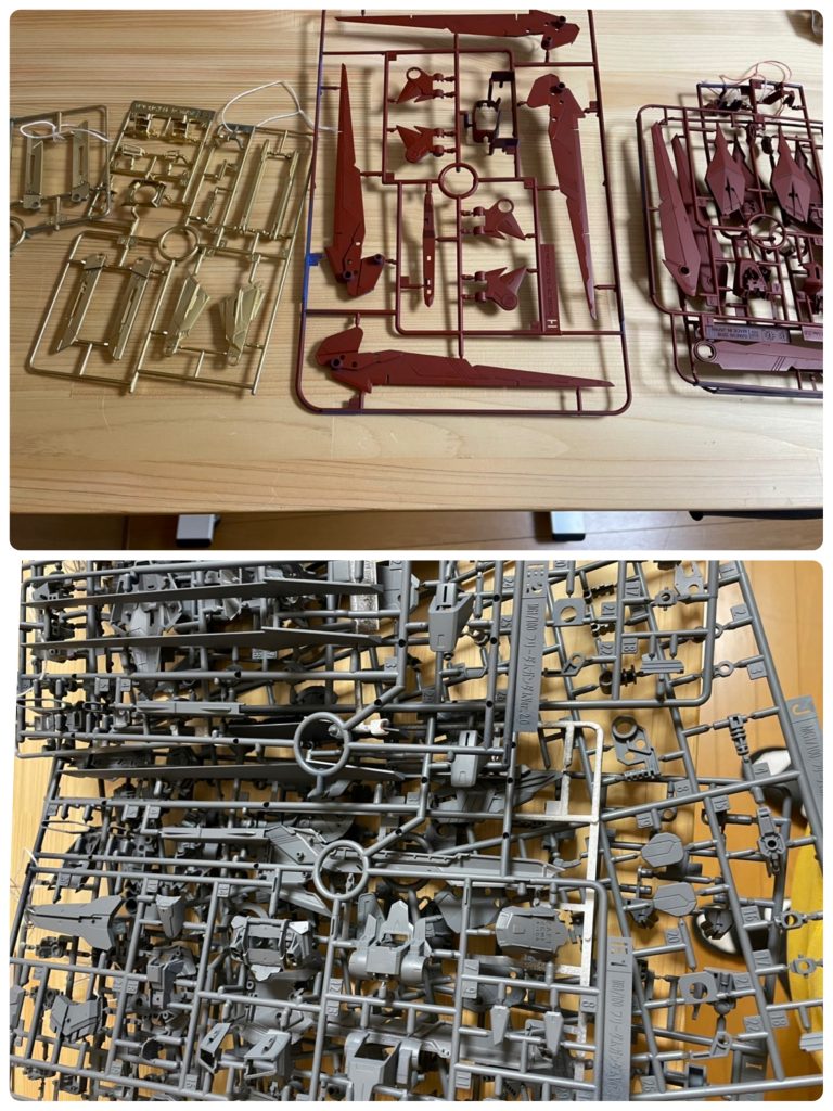 お気付きの方いると思いますが、これランナー塗装なんです。だから塗装は楽だったけど、塗りムラとゲート跡がすごい。ランナー塗装はRGしかやったらダメだと思い知りました。