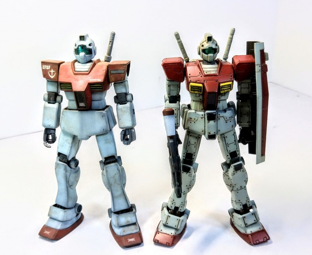 HGUCジムとの比較！FGガンダムの顔を加工して小顔化にしてます。