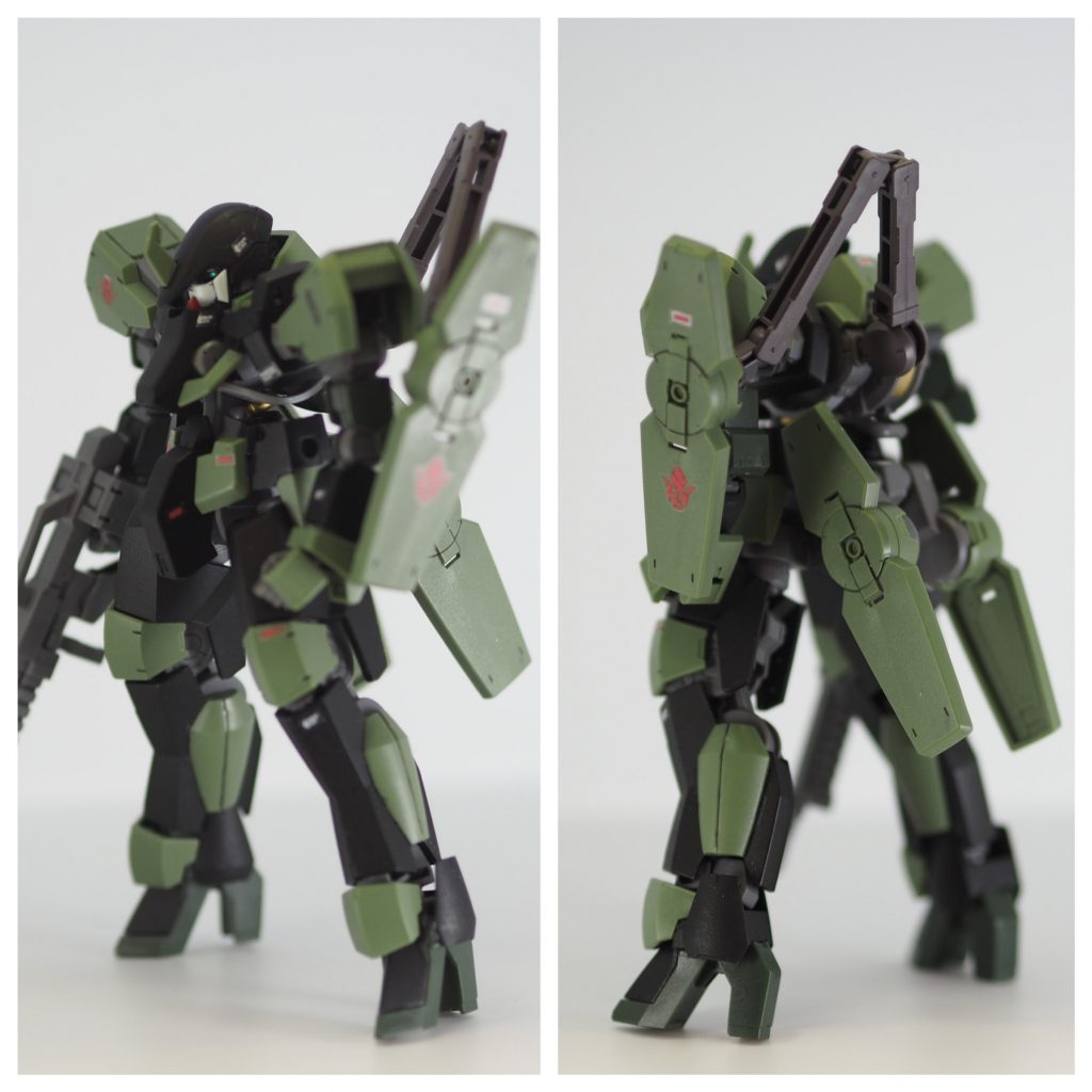 改修したのは顔の変更と背中から伸びるアームの追加です。他はグレイズのままで、カラーリングの変更です。少しの改造ですがかなり雰囲気が変わったとおもいます。