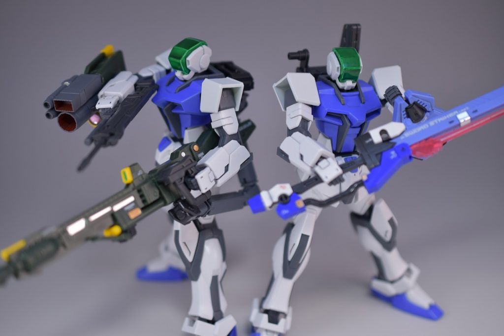 ランチャーストライカーとソードストライカーもそれぞれ装備させてみました。一人の意思で複数体のビットMSを動かせるはずなので、複数のストライカーパック装備させての連携攻撃もできそうです。