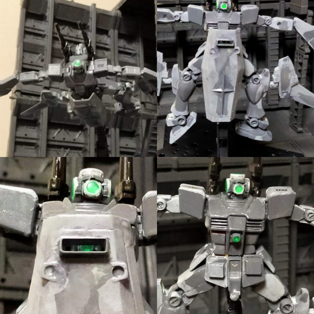 シールドは胴体部への攻撃対策とランディングギア、爆撃に使う爆弾の運搬を目的としてこのように配置してある。また、爆撃機としての側面もあり、このようなカメラ配置にしてシールド部から覗けるようにしている。