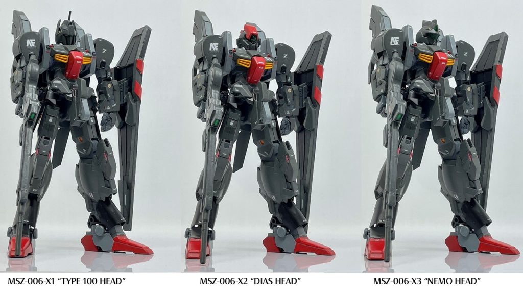 次の3タイプ、3機が製作されたんだとか。MSZ-006-X1 百式ヘッドMSZ-006-X2 ディアスヘッドMSZ-006-X3 ネモヘッド