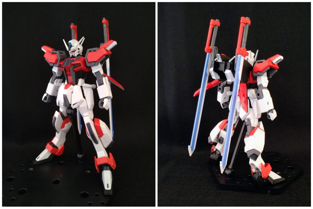 ストライカーパックはビルドブースターを元にエクスカリバーとビームブーメランを取り付けれるようにし、ぱっと見でソードシルエットに見えるようにと制作しました。