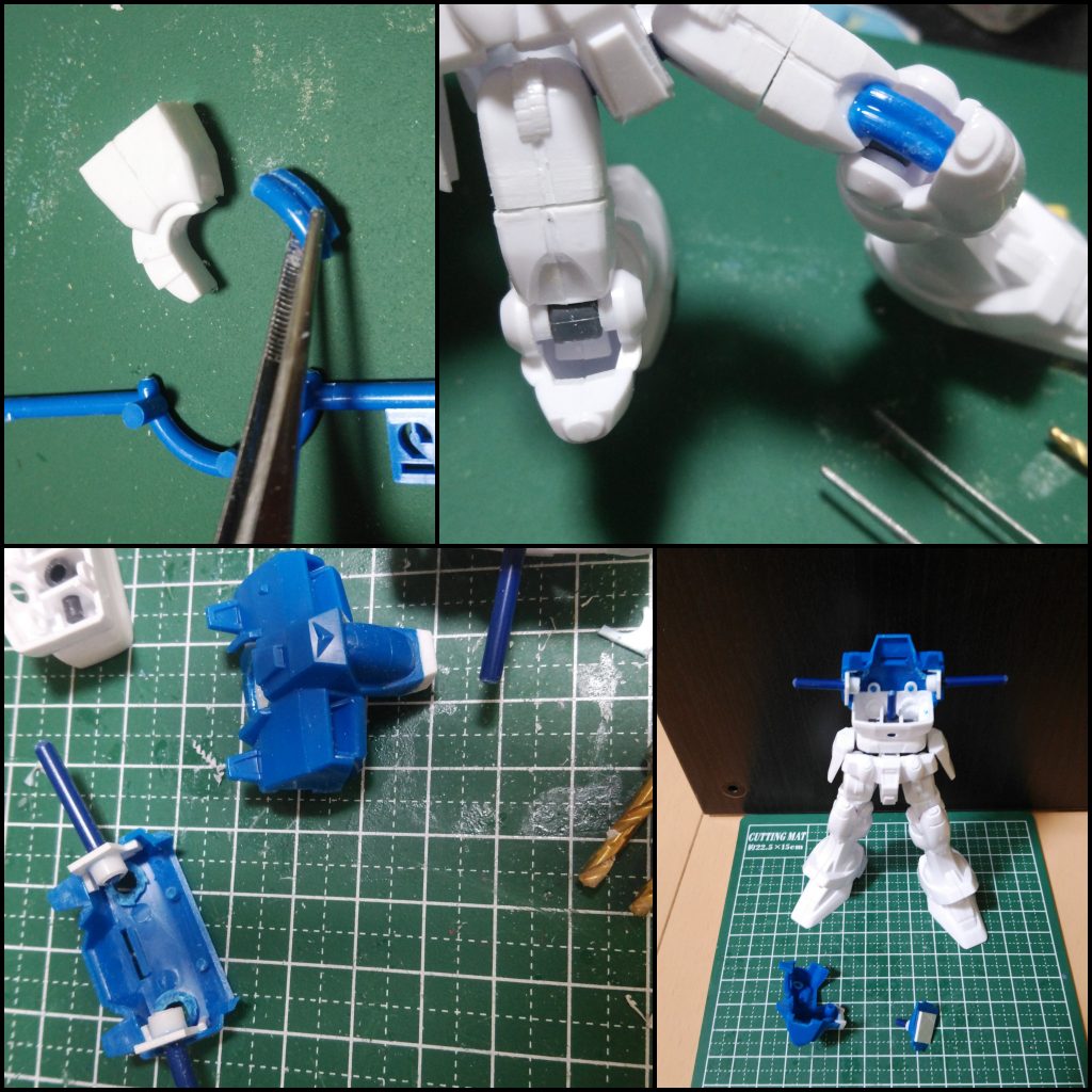 膝のポリキャップ隠しにランナーのリング部分を使用腕にもポリキャップ隠しをプラ板で製作