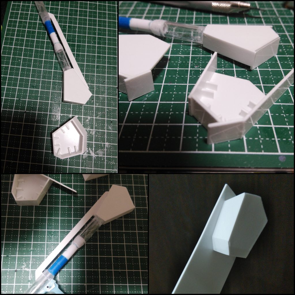 欠陥品となってしまったソリッドシューターを作成中砲身に加工中に出てきたダボをつなげて再利用しとります