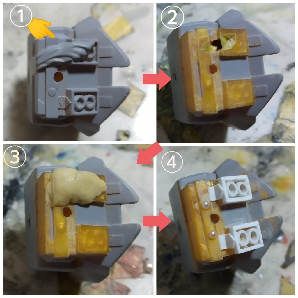 バックパックのマフラーを取り除くのと、バーニア作り直しの工程