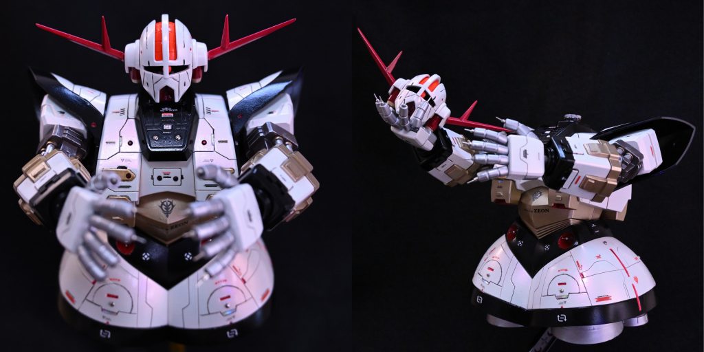 頭と目の赤色は蛍光色なので、ブラックライトで照らすと不気味に光ります。