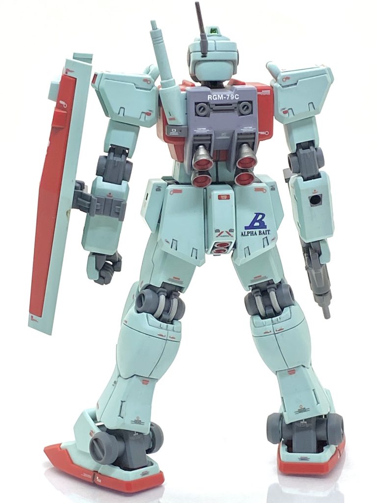 塗装箇所とカラーレシピビームスプレーガン、マシンガン、シールド基部等→(クレオス)RLM75グレーバイオレットビームスプレーガン先端、アンテナ、バーニア外部→(ガイア)フレームメタリック(1)バーニア内部→(クレオス)GXメタルレッドバックパック→(ガイア)ジョイントグレー