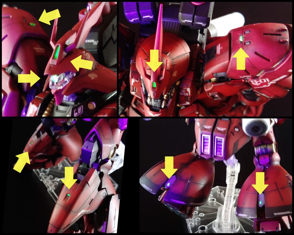 今回のビコーン部分。ガイアエナメル蛍光グリーンを使用。肩のやつが個人的お気に入りポイント。