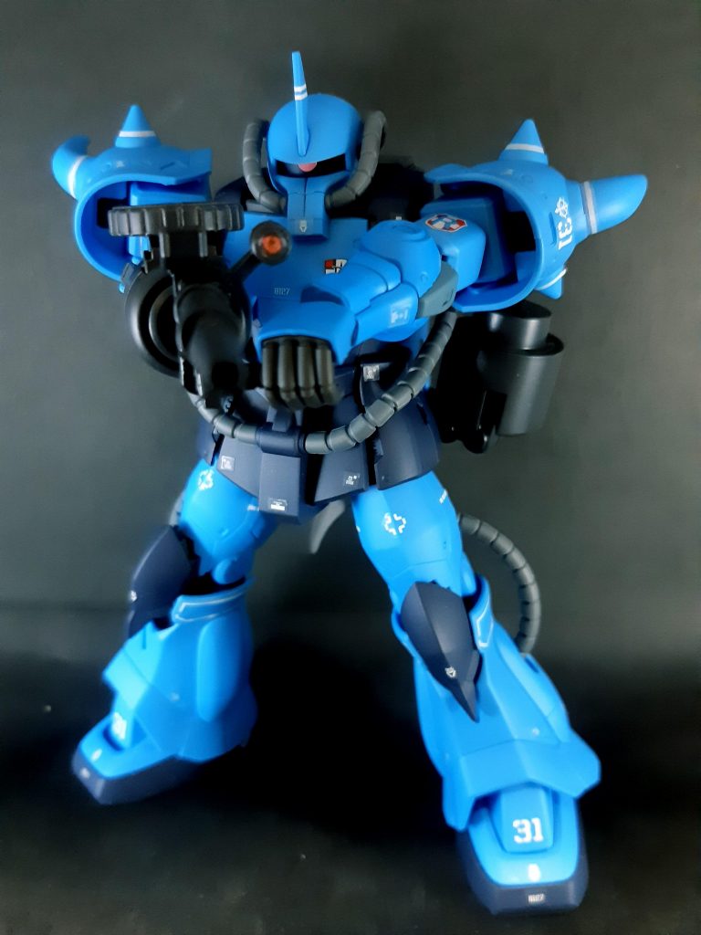 ラストはマシンガンアームを正面から。以上、プロトタイプグフ戦術実証機(小改造)でした。最後までご覧いただきありがとうございました！