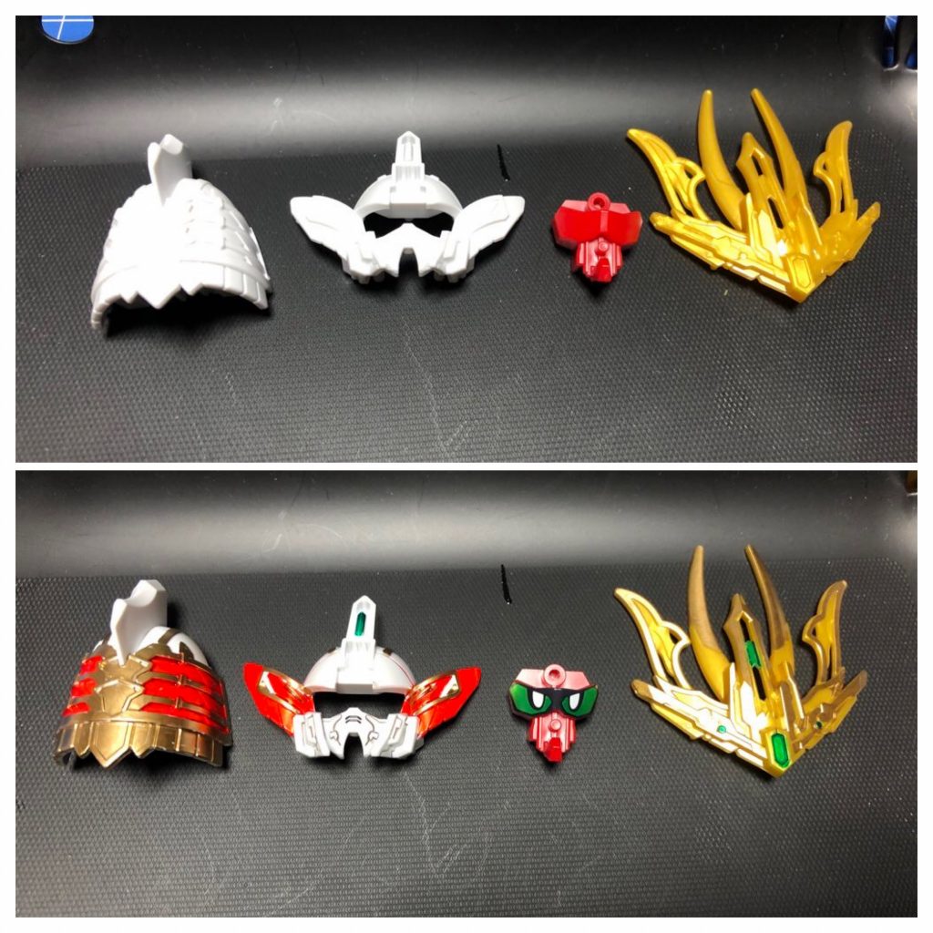 最初の頭部の時点でこの有様です…基本的にはモールドの1番深い箇所から塗り始め、はみ出し修正→次の箇所…という具合に塗り進めていきます。