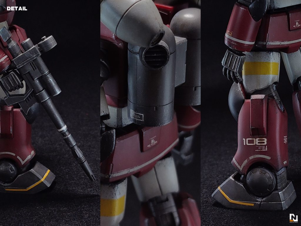 ディテール。プロポーションに関してはREVIVEガンキャノンの最大の難点「シュッとしすぎ問題」も解消したく、リアルタイプの旧画稿にカラーを近づける名目もあり塗装前提で太腿と上腕を太くする改修を施しました。