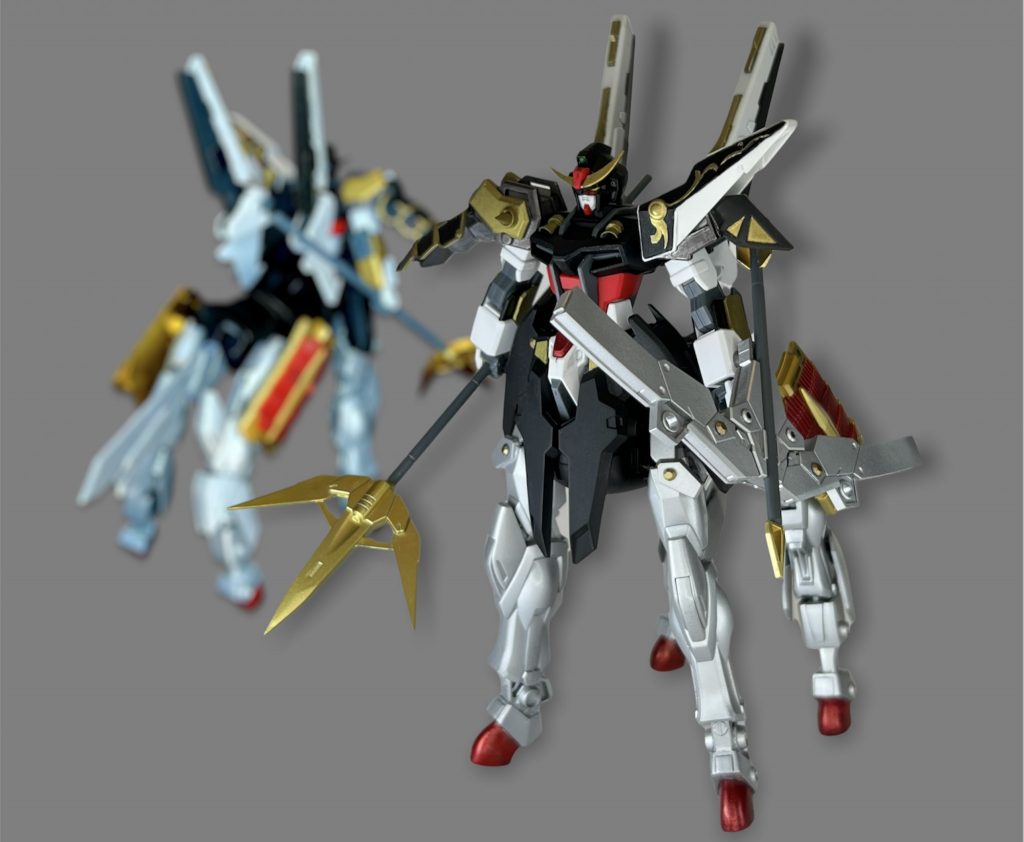 見ての通りケンタウロス形態です。馬の足は徳川家康頑駄無のものです。肉抜きを穴埋めして使用しました。肩は伊達政宗頑駄無のものを左右入れ替えで組み込んでいます。肩がとんがったことで、子孫である真駆参にも近くなりました。