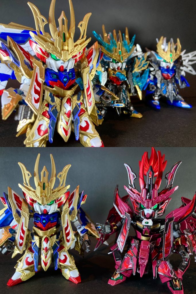 曹操ウイングガンダムは歴代3体目となりました。塗り分けが多くて大変苦労もしましたが、作り応えのあるキットでとても楽しかったです。個人的に長年三国伝・三国創傑伝で魏の民、新作ヒーローズでは強火ムシャワールドの民として応援させて頂いて参りましたので、その集大成的最高傑作キットである倚聖の装、大変感慨深く熱心に製作する事が出来ました。以上、閲覧頂きありがとうございました。