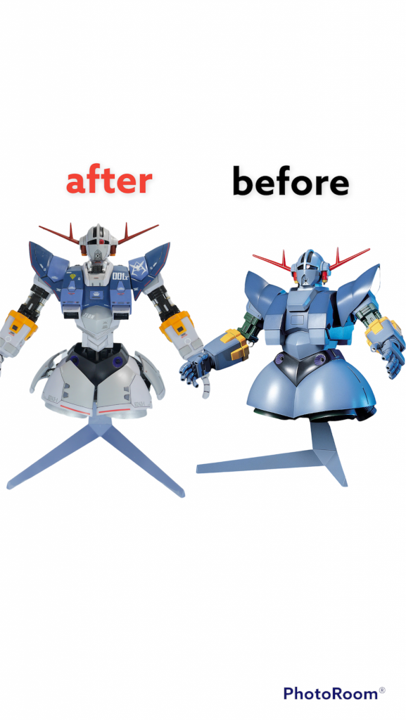 元キットよりマッシブに逆三角形になるように改造しました。また、全体的にかなり大きくなりました。