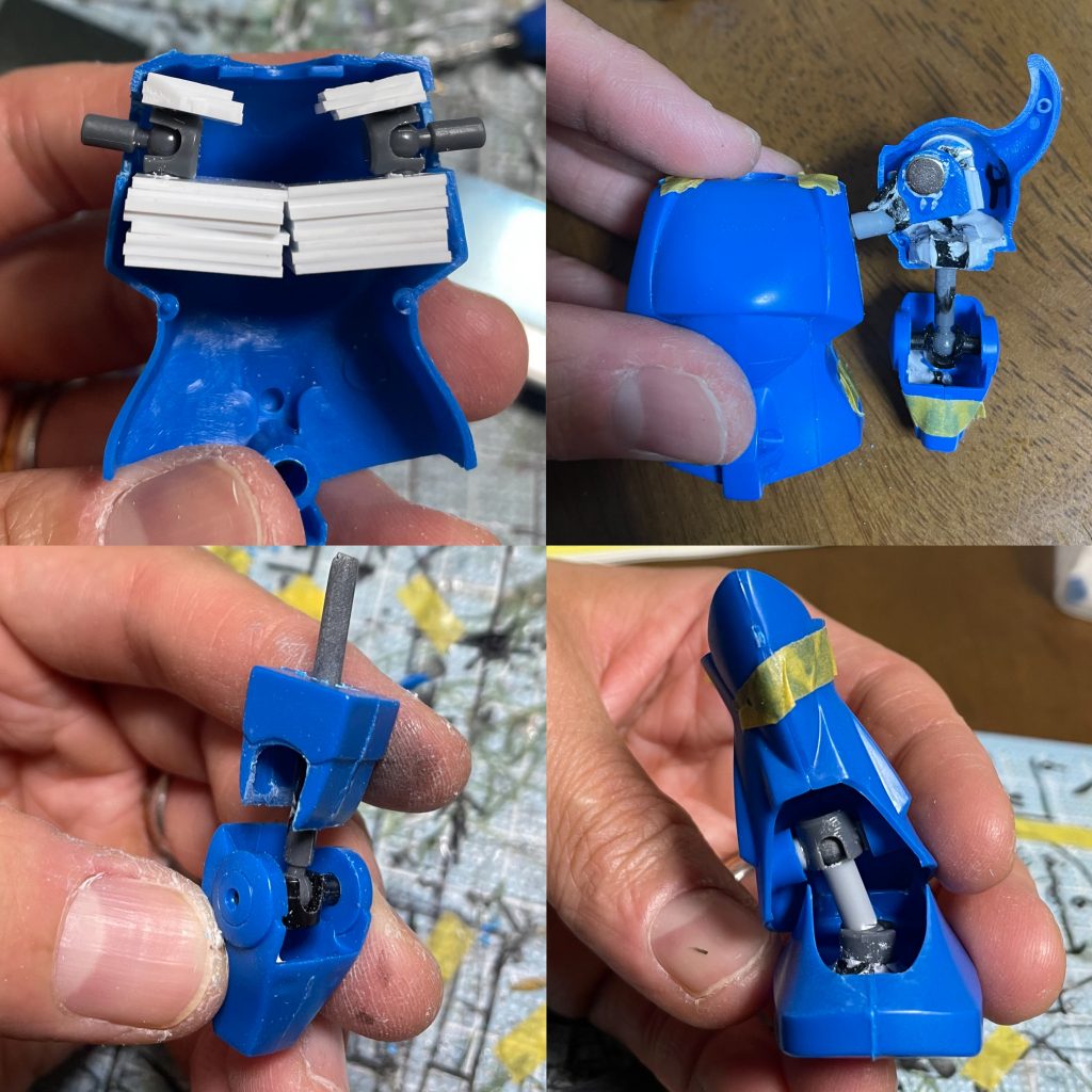 各関節の改修状況です。ホビーベースさんの関節技ボールジョイントミニを惜しみなく使いました。足首の関節が1番苦労しました。ボールジョイントを2つ使って可動させてます。