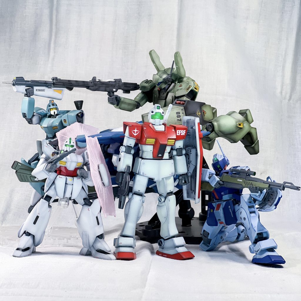 ジムの日なので家にあるジム系モビルスーツを集めてみました。ジム、ジムスナイパーII、リゼル 、ジェガンD型、ジェムズガン、ジャベリンです。
